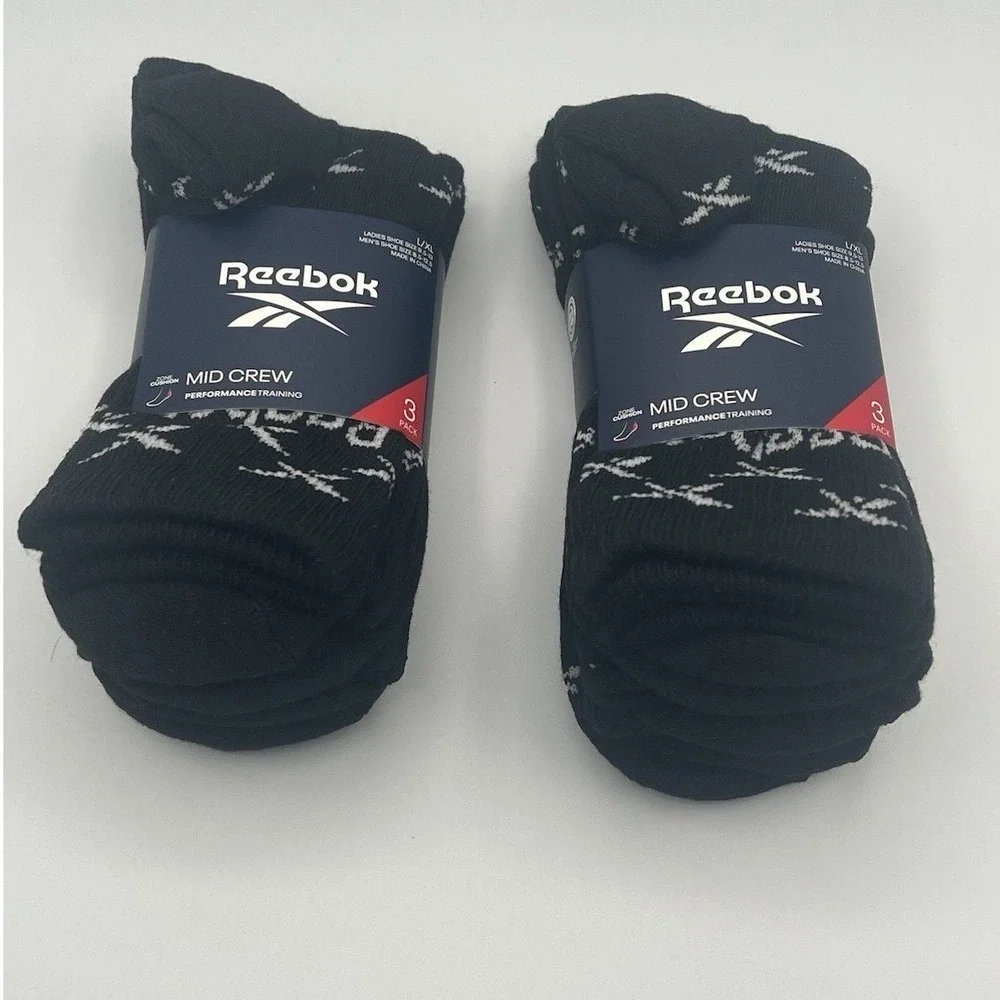 Reebok Mid Crew Performance Training Black Logo Socks - Men's Size 8.5 - 12.5